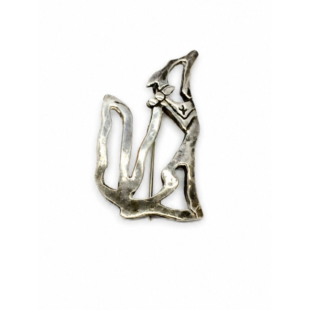 STERLING COYOTE BROOCH Vintage Howling Wolf Southwestern GS Modernist Pin